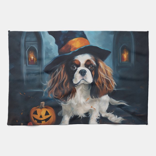 Paño De Cocina Cavalier King Pumpkins Halloween Scary (Horizontal)