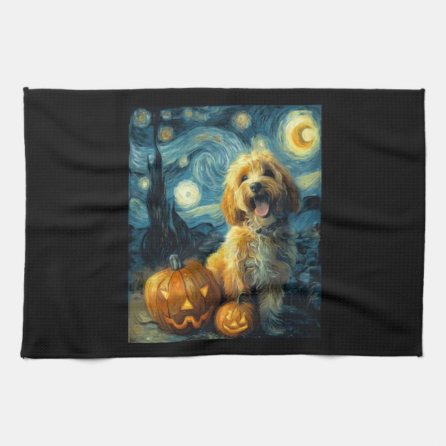 Paño De Cocina Cavapoo Cute Dog Halloween Jack O Lantern Pumpkin  (Horizontal)
