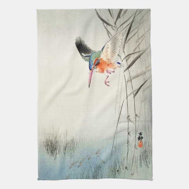 Paño De Cocina Caza de Kingfisher - Ohara Koson -  (Vertical)