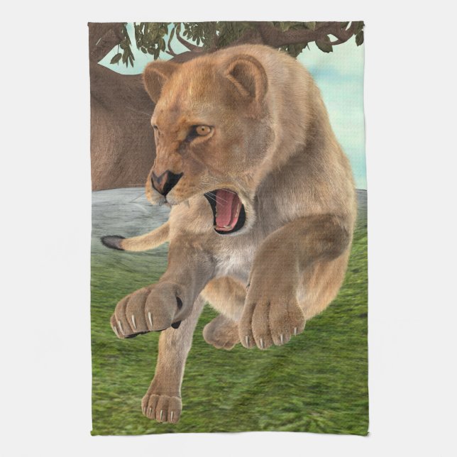 Paño De Cocina Cazando a la leona (Vertical)