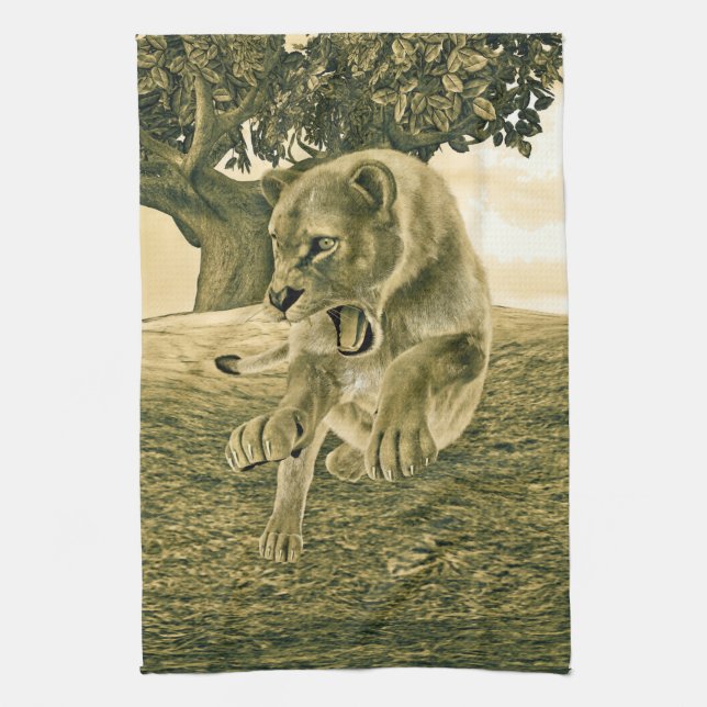 Paño De Cocina Cazando a la leona (Vertical)