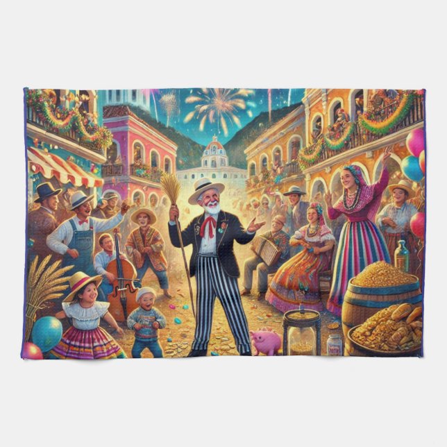 Paño De Cocina Celebración Año Nuevo El Año Viejo (Horizontal)