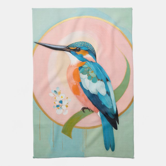 Paño De Cocina Celestial Kingfisher: A Study in Azure and Gold (Vertical)