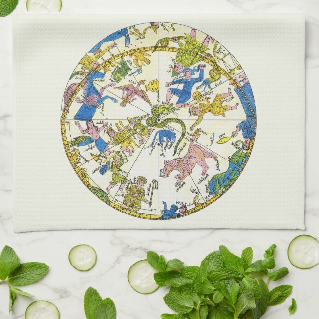 Paño De Cocina Celestial vintage, Esfera árabe, constelaciones (Doblado)