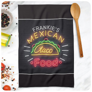 Paño De Cocina Cena personalizada Retro Neon Mexicana Food Taco