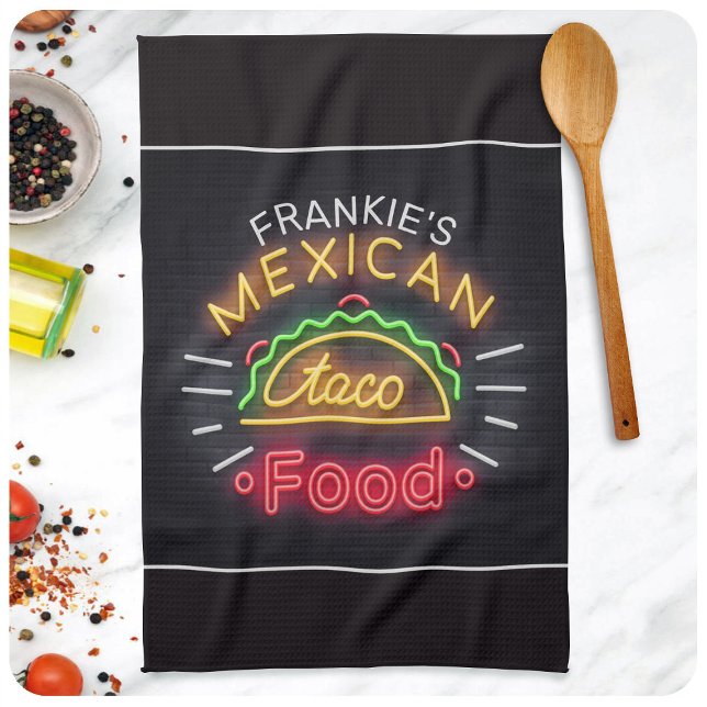 Paño De Cocina Cena personalizada Retro Neon Mexicana Food Taco (Subido por el creador)