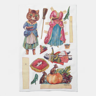Paño De Cocina Cenicienta, muñeca de papel, Louis Wain