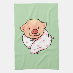 Paño De Cocina Cerdo Bebé Adorable Envuelto en Manta