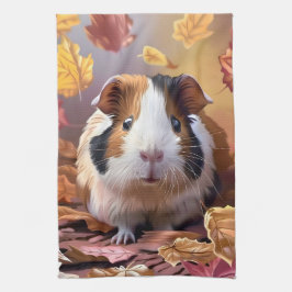 Paño De Cocina Cerdo de Guinea y hojas de otoño en caída