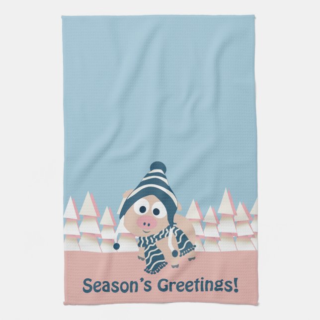 Paño De Cocina Cerdo de los saludos de la estación (Vertical)