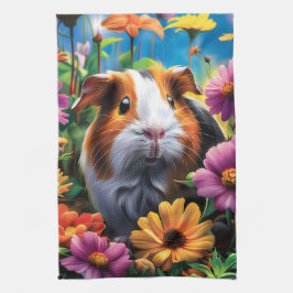 Paño De Cocina Cerdo guineano entre flores vibrantes