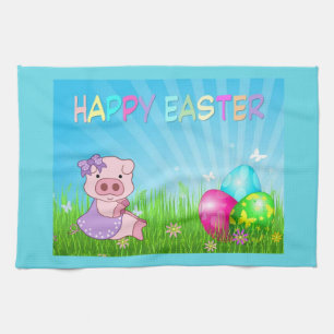 Paño De Cocina Cerdo Niña Pascua Feliz