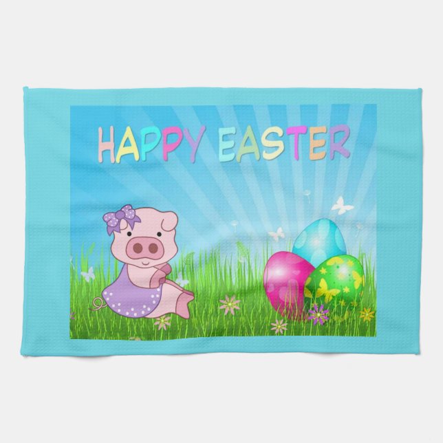 Paño De Cocina Cerdo Niña Pascua Feliz (Horizontal)