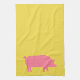 Paño De Cocina Cerdo rosado en amarillo