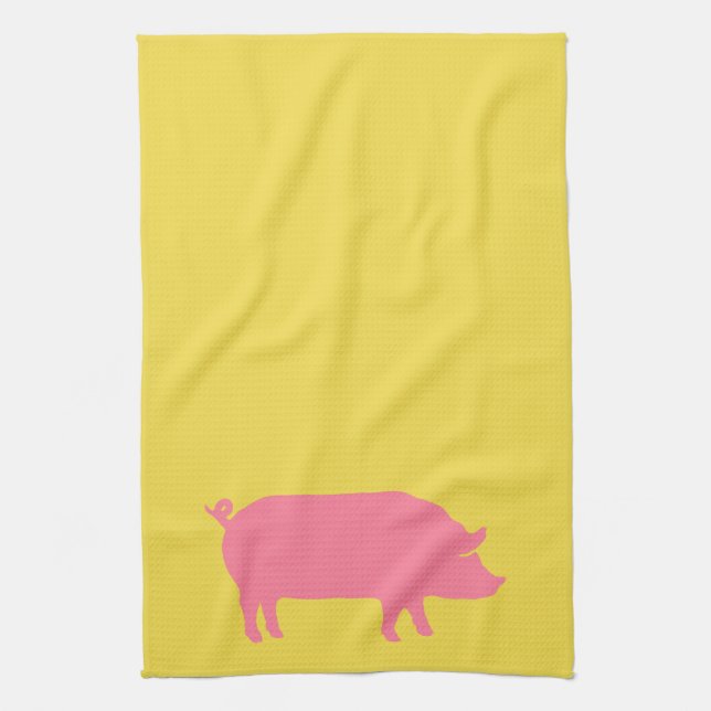 Paño De Cocina Cerdo rosado en amarillo (Vertical)