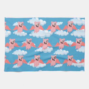 Paño De Cocina Cerdo Sonriente Alas Rosadas Animal Divertido Dibu