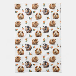 Paño De Cocina Cerdos De Guinea Y Flores Naranjas