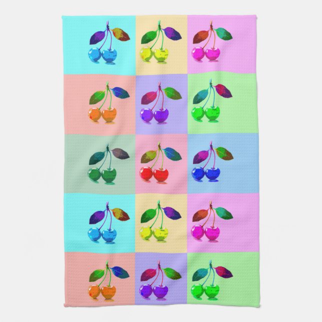 Paño De Cocina Cerezas coloridas vívidas - Arte pop (Vertical)