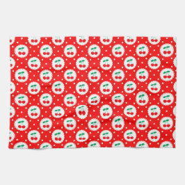 Paño De Cocina Cerezas de verano vintage lindas sobre rojo brilla