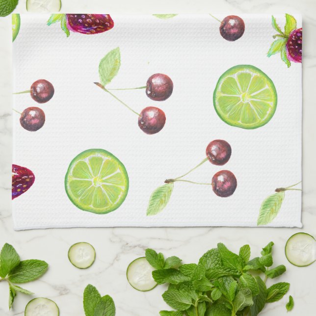 Paño De Cocina Cerezas Limes Strawberries (Doblado)