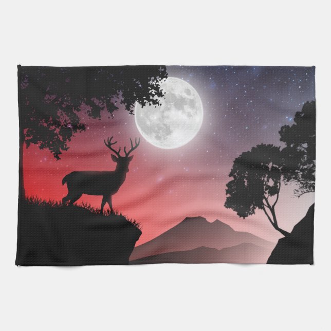 Paño De Cocina Cerf sous la lune rouge (Horizontal)