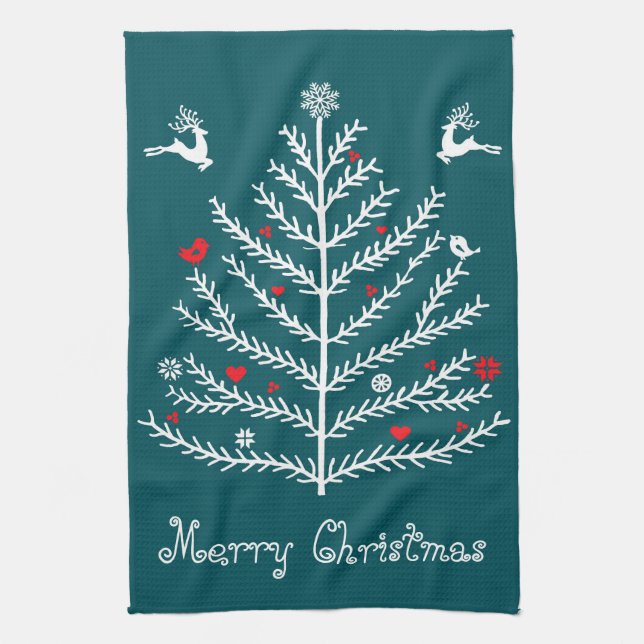 Paño De Cocina Cervantes Verde azulados de Navidad nórdicos festi (Vertical)