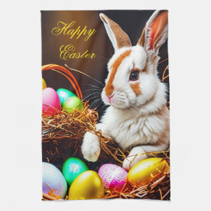 Paño De Cocina Cesta de conejo y huevos de Pascua