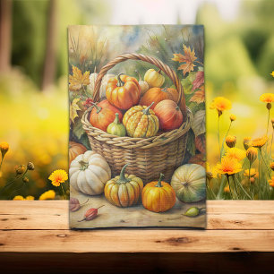 Paño De Cocina Cesta de Mimbre con Calabazas de Otoño