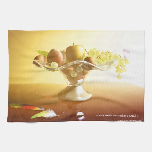 Paño De Cocina Cesta de vidrio con frutas y mariposa (Horizontal)