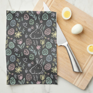Paño De Cocina Chalkboard Easter Bunny Doodle Pattern