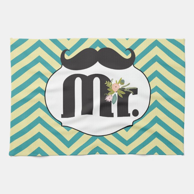 Paño De Cocina Chalkboard Mr. Yellow y Green Zigzag Chevron (Horizontal)