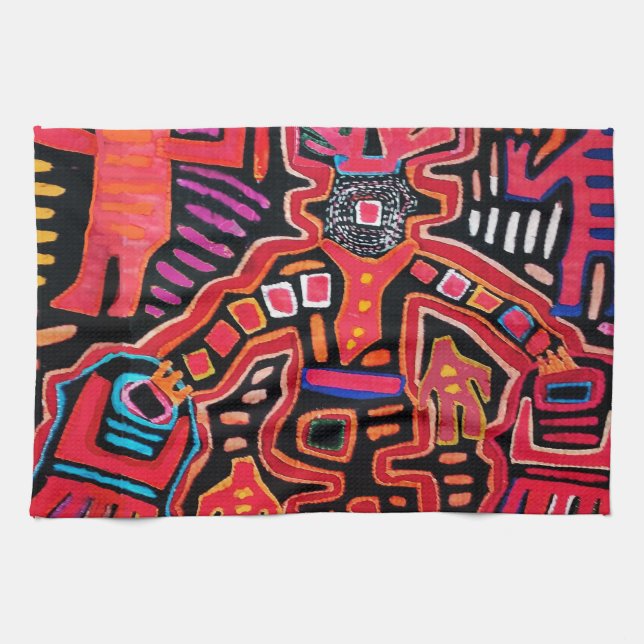 Paño De Cocina Chamán tribal Cuna con abanicos (Horizontal)