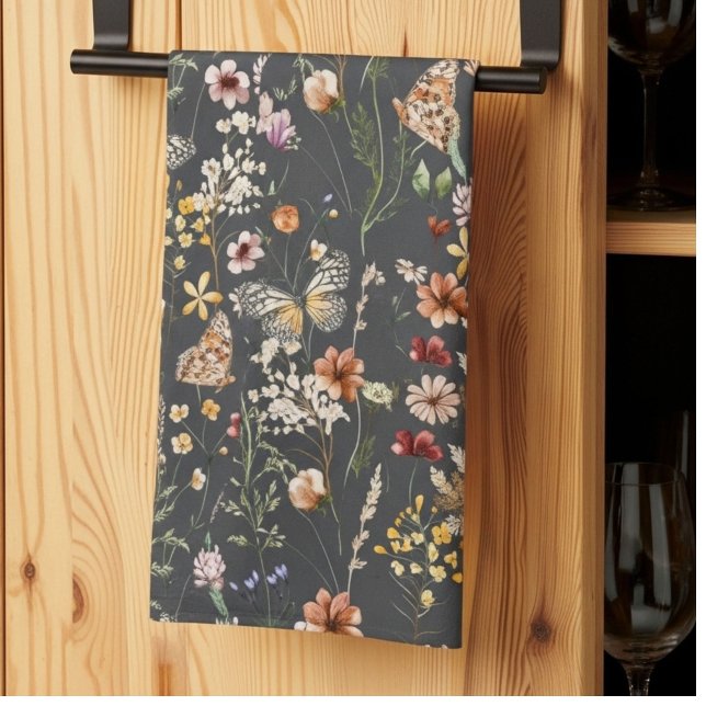Paño De Cocina Charcoal Gray Watercolor Wildflowers (Subido por el creador)