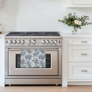 Paño De Cocina Charlotte Rosas Azules de Acuarela Monogramadas