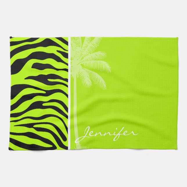Paño De Cocina Chartreuse Zebra Stripes Animal Print; Palm (Horizontal)