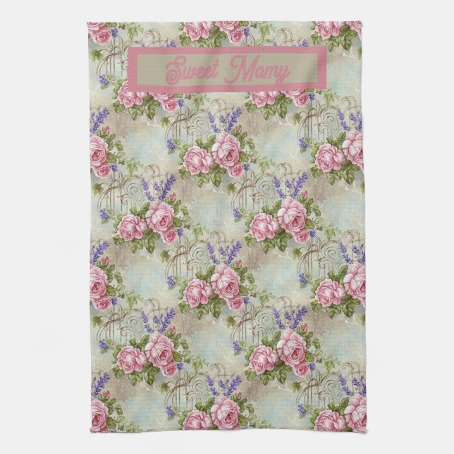 Paño De Cocina ChateauCore Pink Rose and Lavender Shabby Chic (Vertical)