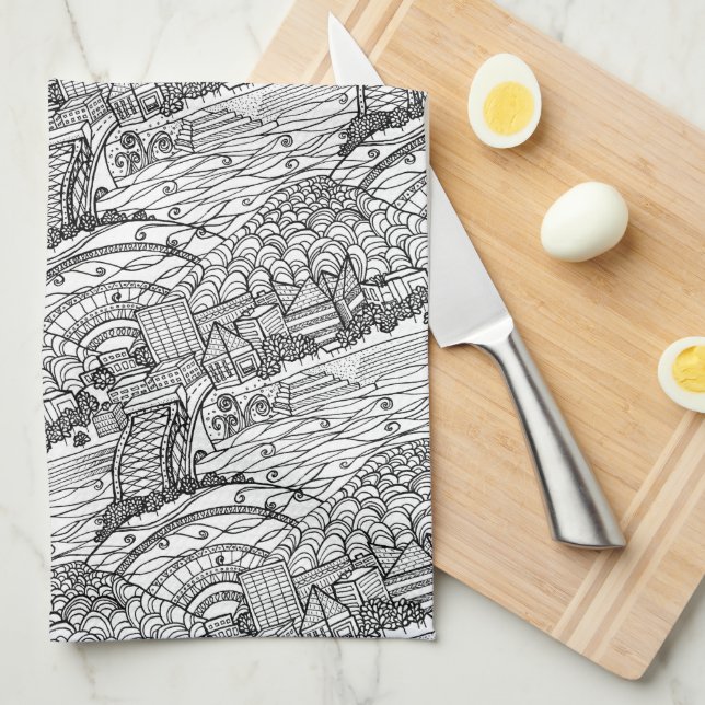 Paño De Cocina Chattanooga Whimsy Black and White (Doblado Cuarto)