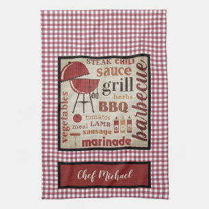 Paño De Cocina Chef de Barbacoa Red Gingham Check Personalizado
