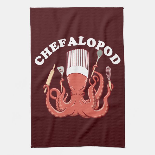 Paño De Cocina Chefalopodo | Octopus Chef Funny Pun (Vertical)