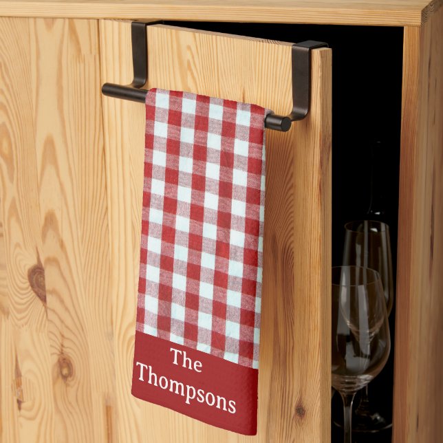 Paño De Cocina Cheque de Gingham rojo y blanco personalizado (Pliegue de tercios)