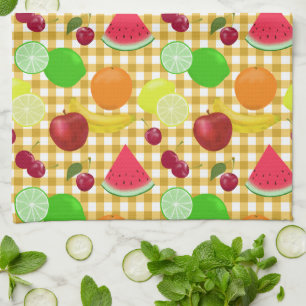 Paño De Cocina Chequeos Cute Fruit y Gold Gingham