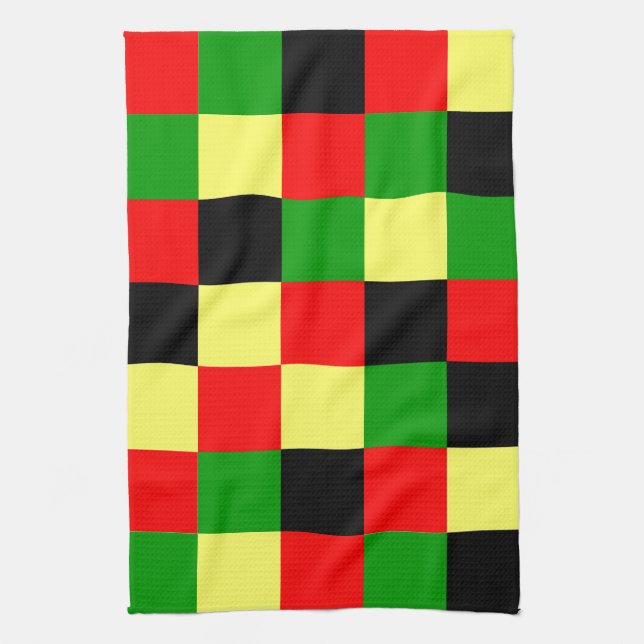 Paño De Cocina Cheques rojo, amarillo, negro y verde (Vertical)