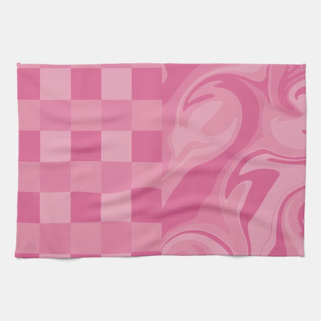 Paño De Cocina Cheques y Swirls - Rosa (Horizontal)
