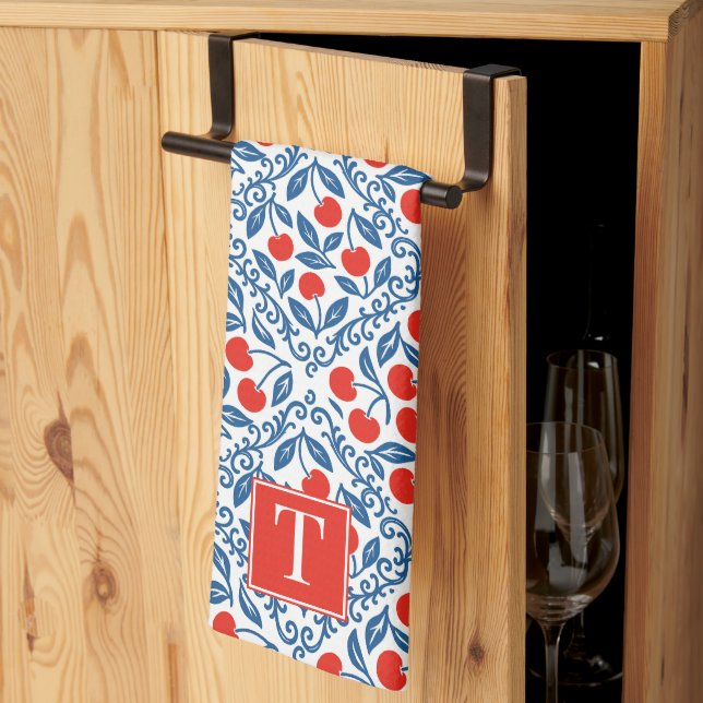 Paño De Cocina Cherry Rustic Farmhouse French Country Monogram (Pliegue de tercios)