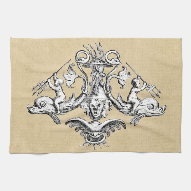 Paño De Cocina Cherubres con tridentes en delfines (Horizontal)
