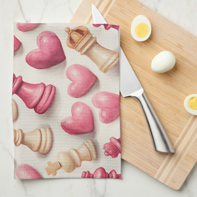 Paño De Cocina Chess & Hearts Valentines Pattern (Doblado Cuarto)