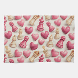 Paño De Cocina Chess & Hearts Valentines Pattern