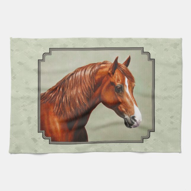 Paño De Cocina Chestnut Morgan Horse Sage Green (Horizontal)