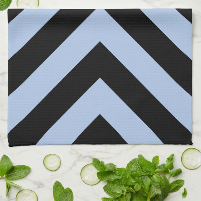 Paño De Cocina Chevron Azul Claro y Negro (Doblado)
