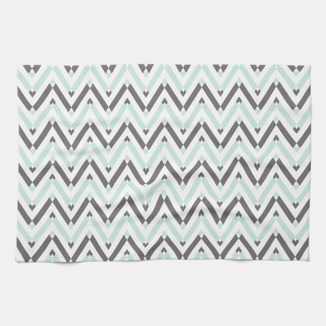 Paño De Cocina Chevron Blanco Gris Mintado Contemporáneo A Rayas (Horizontal)
